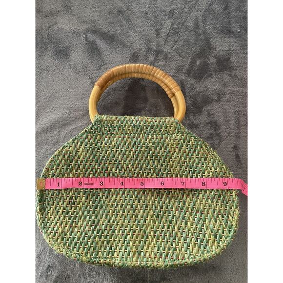 Fossil Forever Purse Green Straw Pineapple Wooden Handle Clutch Boho Hawaiian - Picture 5 of 6